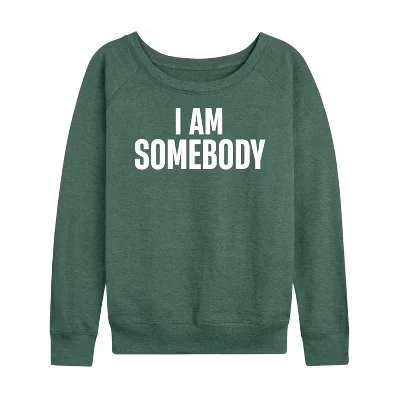 Женская рубашка I Am Somebody из легкой французской махровой ткани с широким вырезом и длинными рукавами и графическим рисунком heather juniper