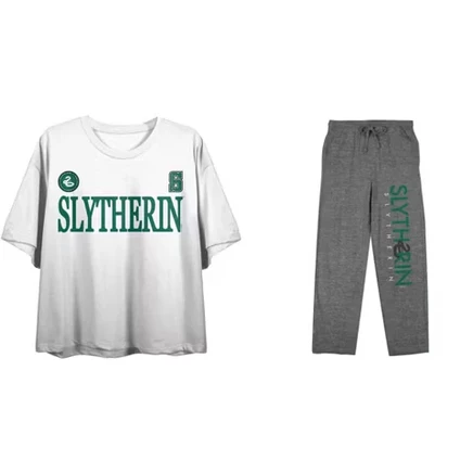Женский комплект для сна Harry Potter Slytherin, бело‑чёрный