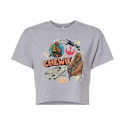 Женская укороченная футболка с рисунком Chewie Stickers серого цвета