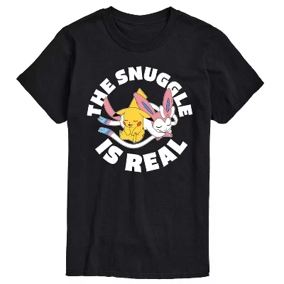 Мужская - Pokémon - The Snuggle Is Real Пикачу и Сильвеон -Мужская футболка с коротким рукавом и графическим принтом Футболка с коротким рукавом и графическим рисунком черная