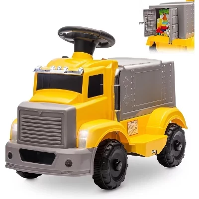6V Ride on Truck для малышей - Электромобиль с вместительным багажником, музыкой, светодиодной подсветкой, перезаряжаемой батареей и кнопкой легкого запуска желтого цвета.