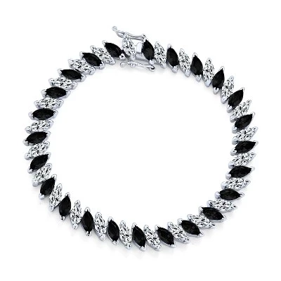 Теннисный браслет Bling Jewelry, фианиты, 19 см, черный