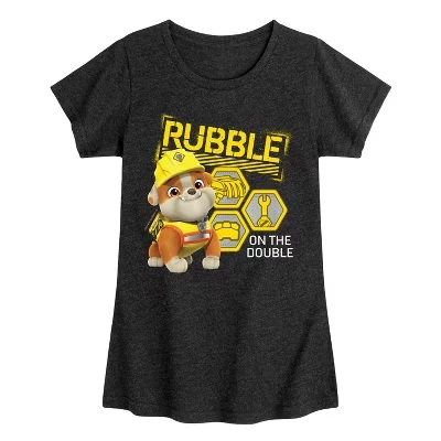 Приталенная футболка с коротким рукавом и рисунком для девочек - Paw Patrol - Rubble & Crew, черная
