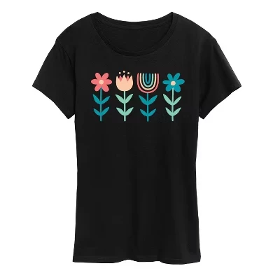 Женская футболка с коротким рукавом и рисунком в скандинавском стиле Boho Flowers, черная