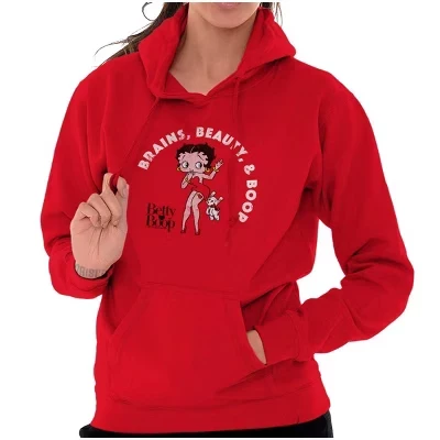 Толстовка с капюшоном Betty Boop Brains Beauty Cartoon Hoodie Женская лицензированная белая