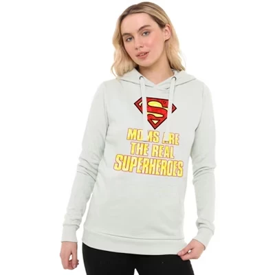 Женское худи Superman «Мамы — настоящие супергерои», шалфейное