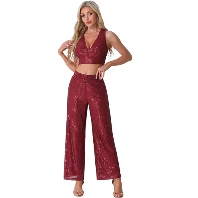 Женский костюм Allegra K: топ и брюки, бордовый