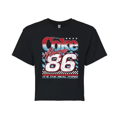 Женская укороченная футболка Coca-Cola American Racing с графическим рисунком черного цвета