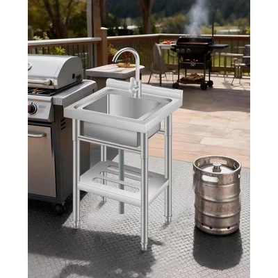 Kitchen Sink Standing Stainless Steel Utility Sink, 20 Inch Commercial Laundry Sink, for Basement Garage Kitchen Workshop, 19.68*19.68x31.5inch silver