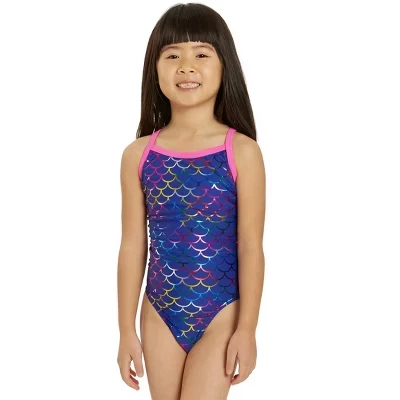 Mermaid Fancy Foil Thin Strap One Piece Swimsuit Youth (22-28) purple