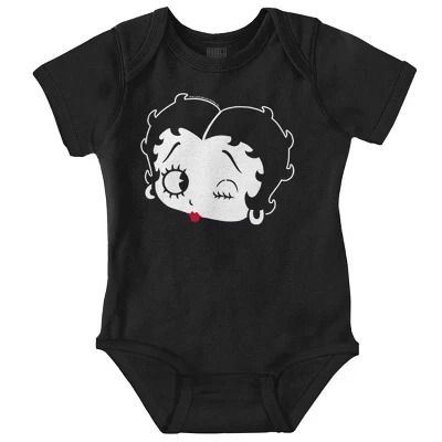 Классический детский боди-джемпер Betty Boop с мультяшной головкой и подмигиванием для девочек лицензионного черного цвета