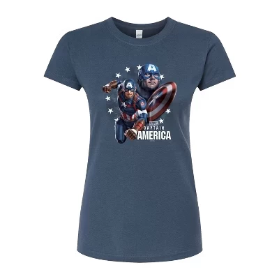 Women's -  - Captain America Collage Fitted Graphic T-Shirt indigo