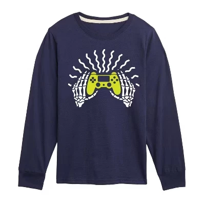 Футболка с длинным рукавом Skeleton Gamer Hands с рисунком синего цвета