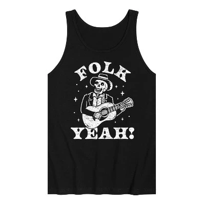 Мужская майка с графическим рисунком Guitar Skeleton Folk Yeah, черная