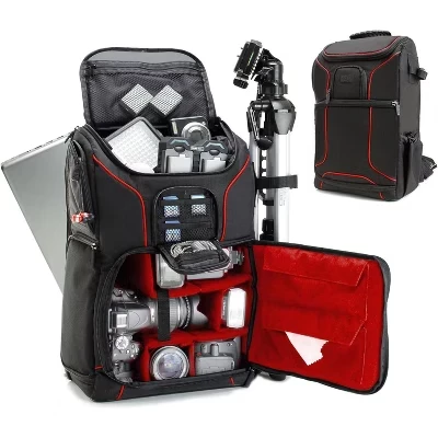 Camera Backpack for Photographers – with Laptop Slot, Rain Cover & Tripod Holder, Durable Photography Bag red