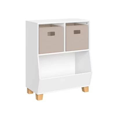 24-дюймовый органайзер для хранения игрушек RiverRidge Kids' CatchAll с 2 ячейками и 2 отделениями для хранения Белый с 2 тканевыми корзинами темно-серого цвета
