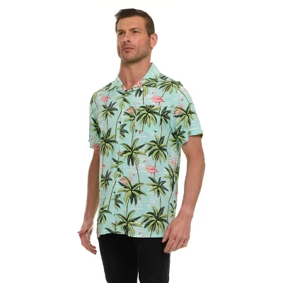 Мужская рубашка Aloha на пуговицах с коротким рукавом – Мягкая на ощупь, впитывает влагу, проста в уходе. Бирюзовый