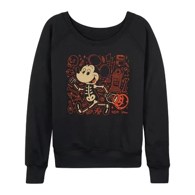 Женская рубашка с рисунком Mickey Hallow Doodles, легкая французская махровая рубашка с широким вырезом и длинным рукавом, черная