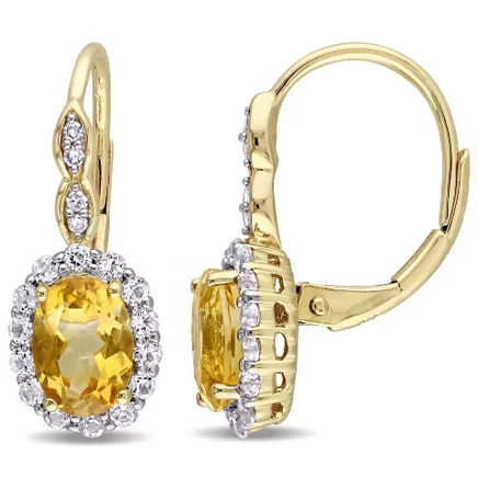 EVERLY JEWELRY |Винтажные серьги с цитрином из желтого золота 14 Карат, белым топазом и бриллиантами в форме сердца