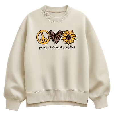 Женская толстовка Peace, Love, Sunshine Oversize из флиса кремового цвета.