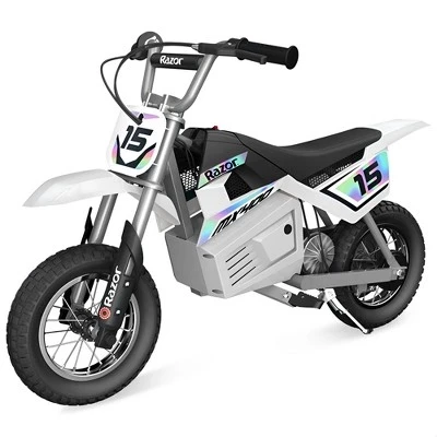 MX400 Dirt Rocket Kids Катается на 24-вольтовом электрическом игрушечном кроссовом мотоцикле Dirt Bike, скорость 14 миль в час, для детей в возрасте от 13 лет и старше или весом не более 140 фунтов, белый