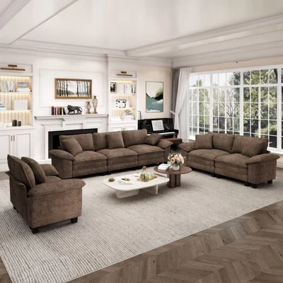 Модульный диванный гарнитур Cloud Modular 6ШТ Loveseat, удобный глубокий диван для гостиной, темно-серый из вельветовой и синелевой ткани