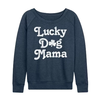 Женская рубашка Lucky Dog Mama из легкого французского махрового материала с широким вырезом и длинными рукавами цвета Хизер индиго.