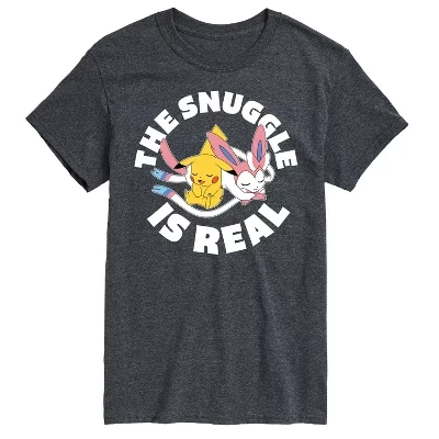 Мужская - Pokémon - The Snuggle Is Real Пикачу и Сильвеон -Мужская футболка с коротким рукавом и графическим принтом Футболка с коротким рукавом и графическим рисунком heather charcoal