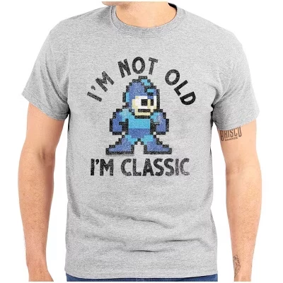 Mega Man Not Old - классическая футболка с мультяшным рисунком для мужчин или женщин, лицензионная