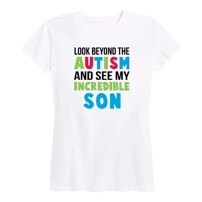 Женская футболка Look Beyond Autism Incredible Son с коротким рукавом и рисунком белого цвета