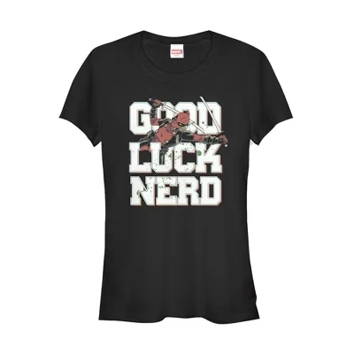 Женская футболка для юниоров Deadpool Good Luck Nerd черного цвета