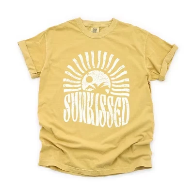 Женская футболка Sunkissed Rays с коротким рукавом, окрашенная в горчичный цвет