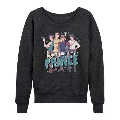 Женская рубашка Waiting For My Prince из легкого французского махрового полотна с широким вырезом и длинными рукавами, выполненная в графическом стиле heather charcoal
