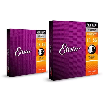 Струны Elixir 80/20 Bronze для акустики, 13–56, 2 набора