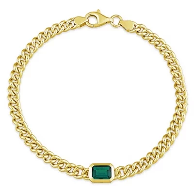 EVERLY JEWELRY | Серебряный браслет-цепочка с изумрудным бордюрным звеном в виде восьмиугольника, 7,5 дюймов - Серебристый цвет металла в нескольких вариантах