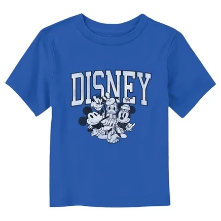 Черно-белая футболка с изображением группы Mickey & Friends королевского синего цвета