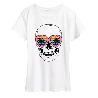 Женская футболка с изображением черепа и солнцезащитных очков Sunset Heart с коротким рукавом, белая