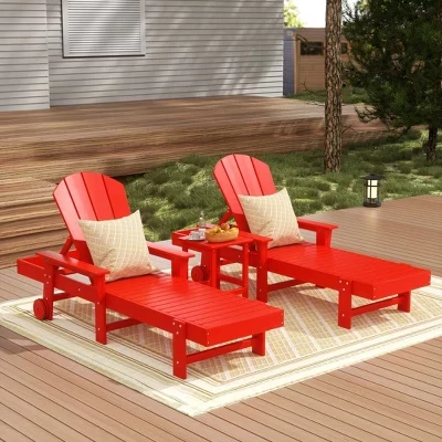 Шезлонг Malibu Adirondack, состоящий из 3 предметов, с подлокотниками и колесиками, красный