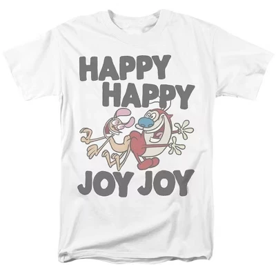 Мужская футболка Ren And Stimpy Happy Happy Joy Joy белого цвета