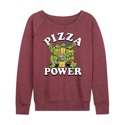 Женская легкая махровая рубашка Pizza Power с широким вырезом и длинным рукавом с графическим рисунком heather maroon