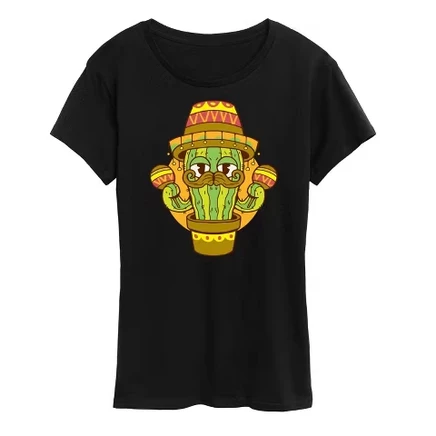 Женская футболка Cactus Sombrero с коротким рукавом и графическим рисунком, черная