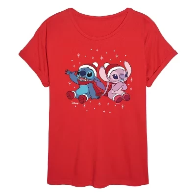 Женская футболка с рисунком Happy Holidays Stitch Oversize, красная