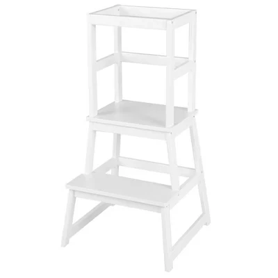 Детская кухонная табуретка-стремянка Kids Standing Tower с защитными поручнями белого цвета\Nature white