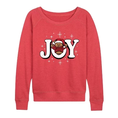 Женская легкая французская махровая рубашка Joy Teddy Bear с широким вырезом и длинным рукавом в графическом стиле.