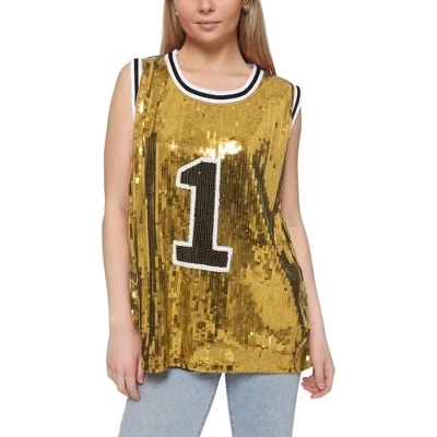 Женская футболка Sparkle Glitter Number 1 с блестками, блузка на бретелях золотистого цвета