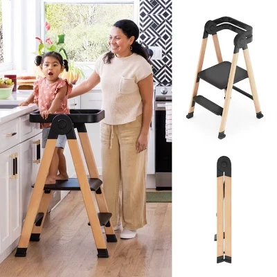 Kitchen Helper Flex Step Stool - Регулируемая складная подставка для малышей, Деревянная подставка для малышей и взрослых, Подставка для обучения детей приготовлению пищи, черная