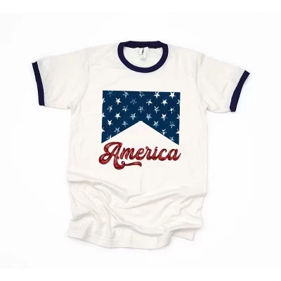 Женская футболка с коротким рукавом и надписью America Retro Cursive Ringer