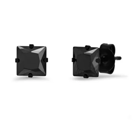 Женские черные серьги-гвоздики ip из нержавеющей стали black princess cut с имитацией бриллианта