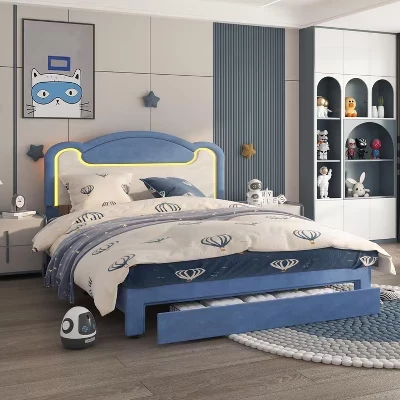 Детская кровать SunnyFurn, мягкая, с LED, синяя