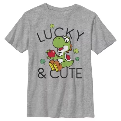 Футболка для мальчика Super Mario Yoshi St. Patrick's Lucky and Cute athletic heather